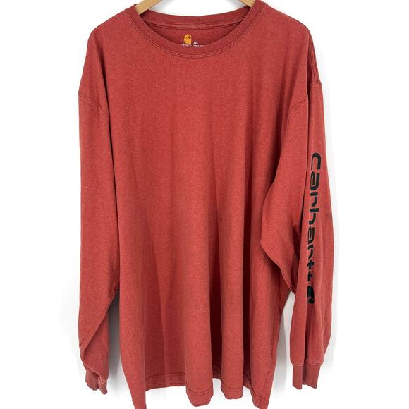 Carhartt Mens Long Sleeve Pumpkin Orange Sleeve Logo Spellout T Shirt Size 3XL - Picture 1 of 9